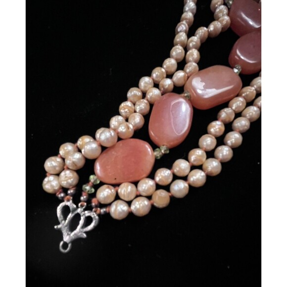 Vintage Victorian Revival Coral Agate Beaded Bracelet Chunky - Picture 9 of 12